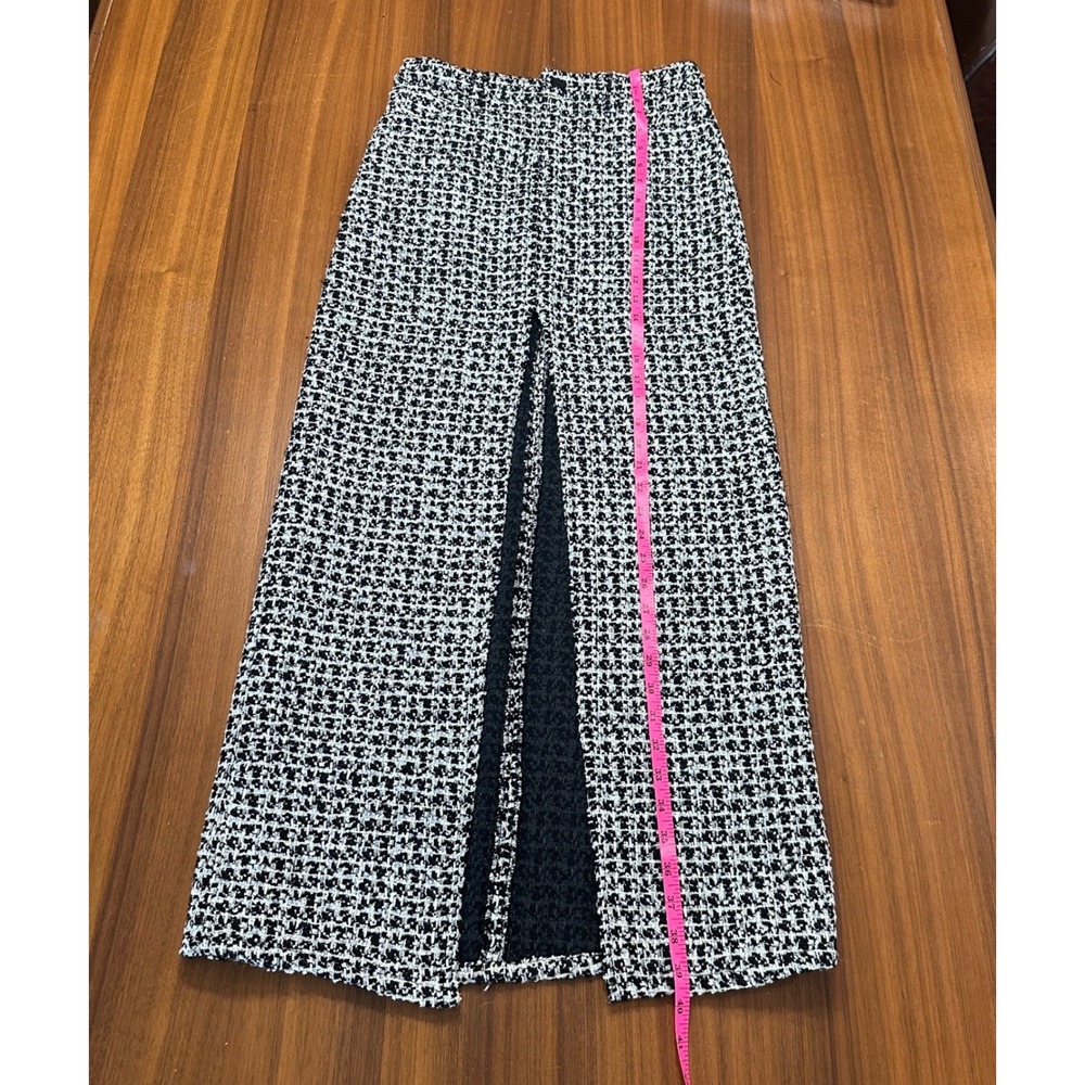 Alice + Olivia Rye Tweed Maxi Skirt 0 Black White High Slit Luxury Dark Academia - Picture 5 of 14